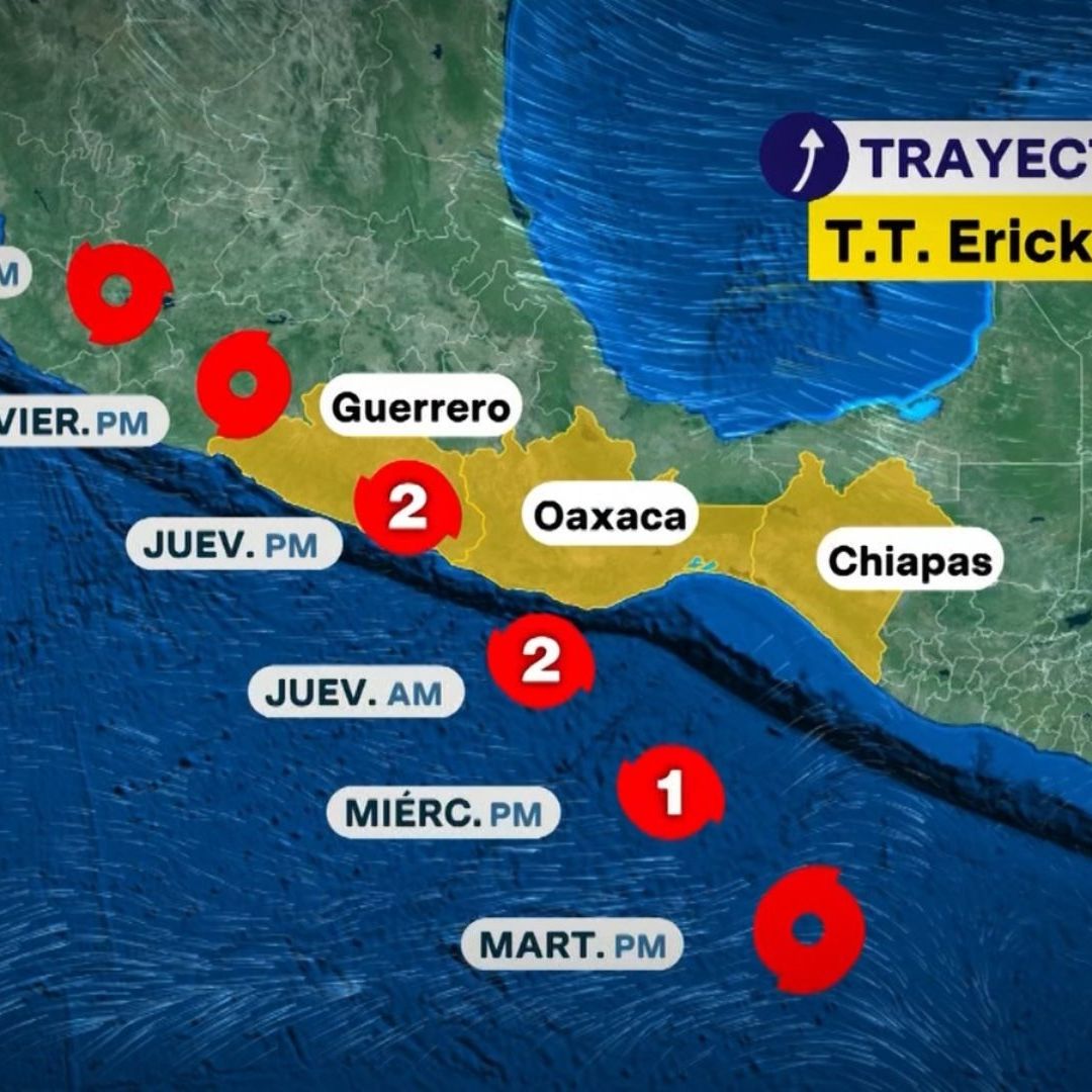 Mapa de la posible trayectoria de Erick, que puede evolucionar a huracán