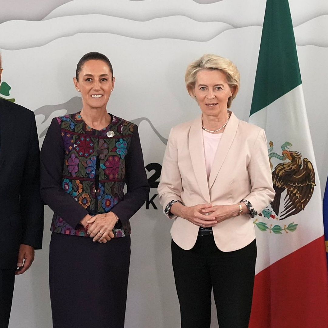 Reunión de Claudia Sheinbaum con Úrsula von der Leyen y António Costa en la Cumbre del G7