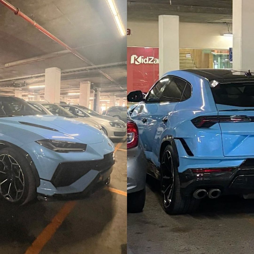 El auto de lujo en el estacionamiento de una plaza comercial en Valle Oriente