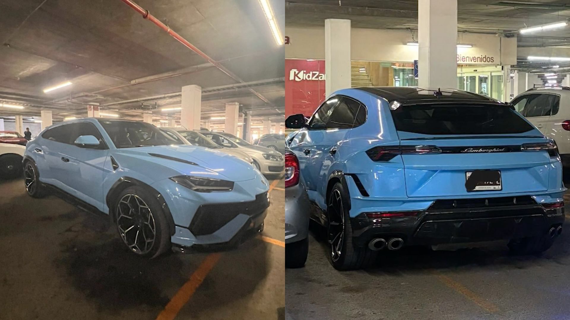 El auto de lujo en el estacionamiento de una plaza comercial en Valle Oriente