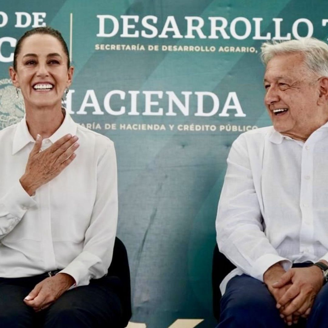 Claudia Sheimbaum y el presidente López Obrador en Pasta de Conchos.