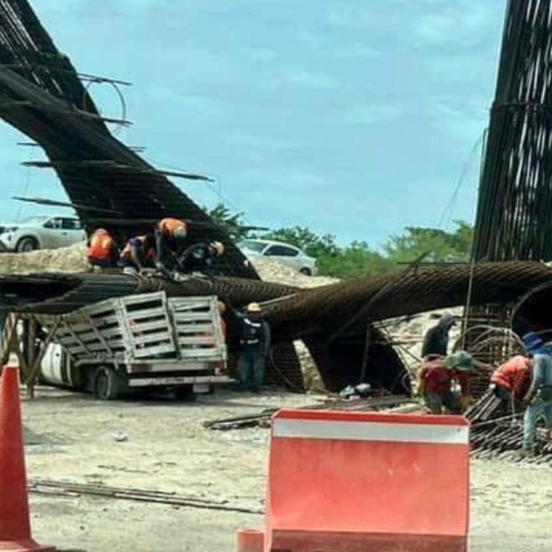 Cae puente en construcción del Tren Maya en Chetumal tras fuertes lluvias
