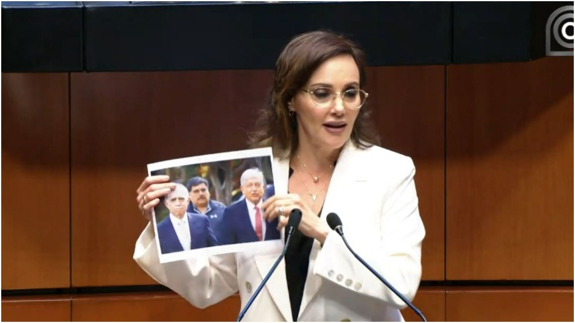 Lilly Téllez senadora panista subió al estrado y mostró la foto.