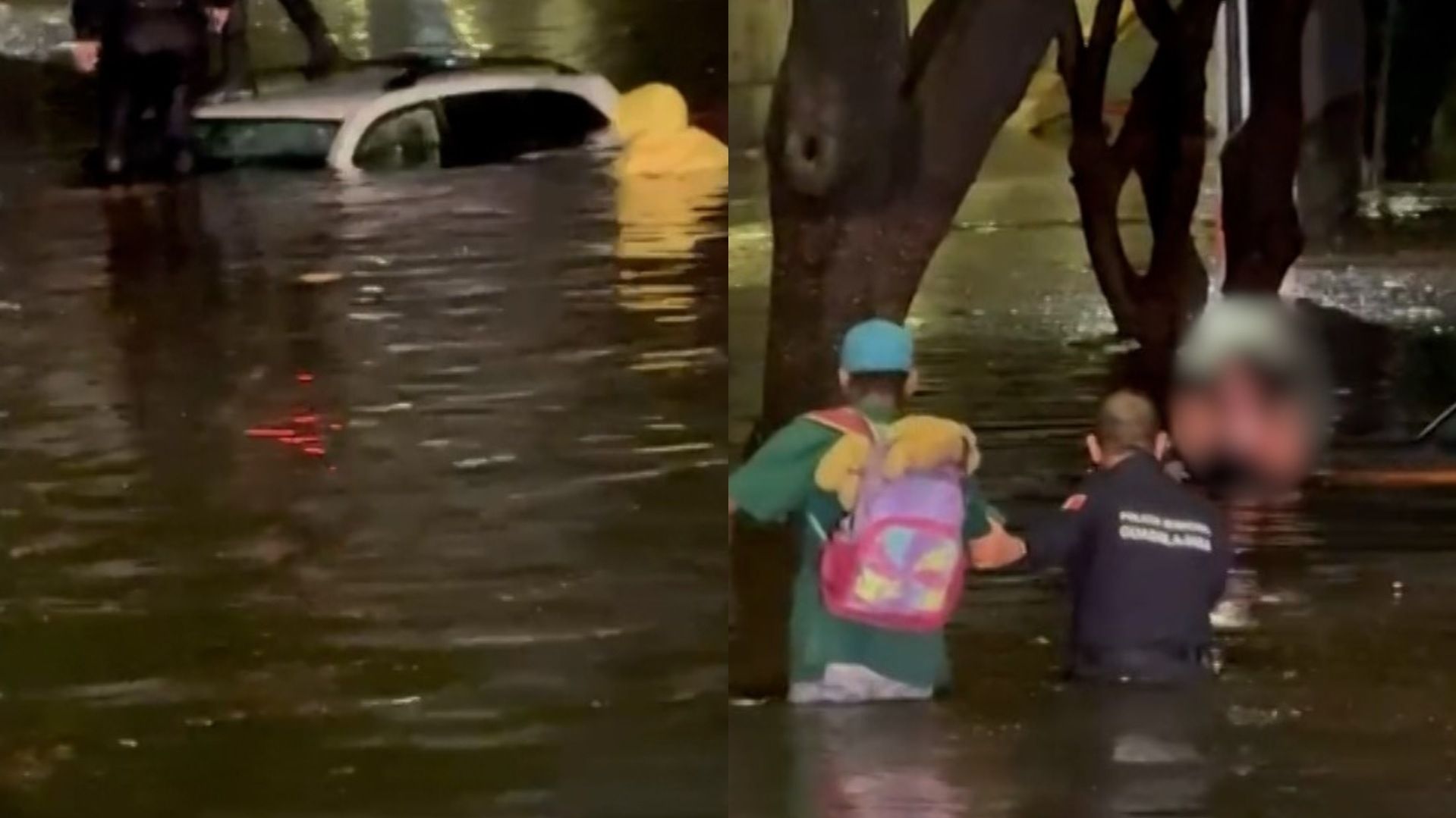 Rescatan a jóvenes tras quedarse atrapados por inundación en paso a desnivel de Guadalajara