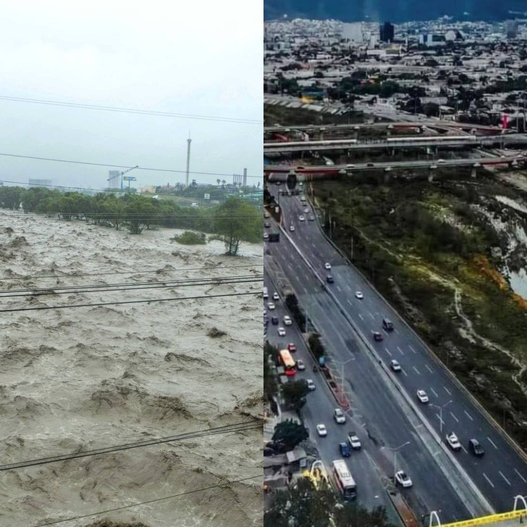 La tormenta tropical Alberto entró al estado de Nuevo León y estos fueron sus efectos en un antes y después del río Santa Catarina