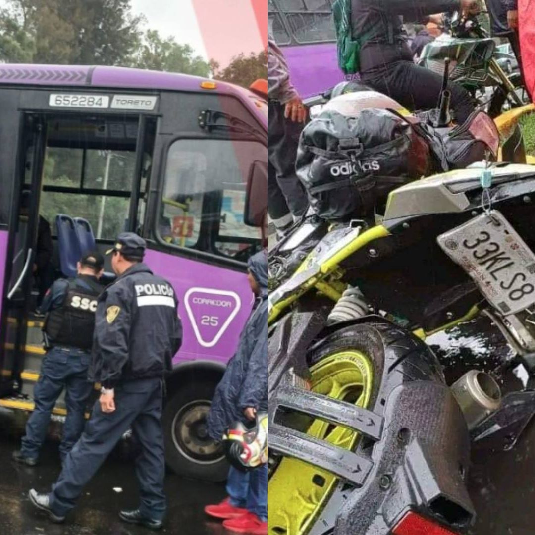 Un joven motociclista que trabaja para una farmacéutica chocó con un camión mientras el suelo estaba resbaloso por lluvias en Xochimilco