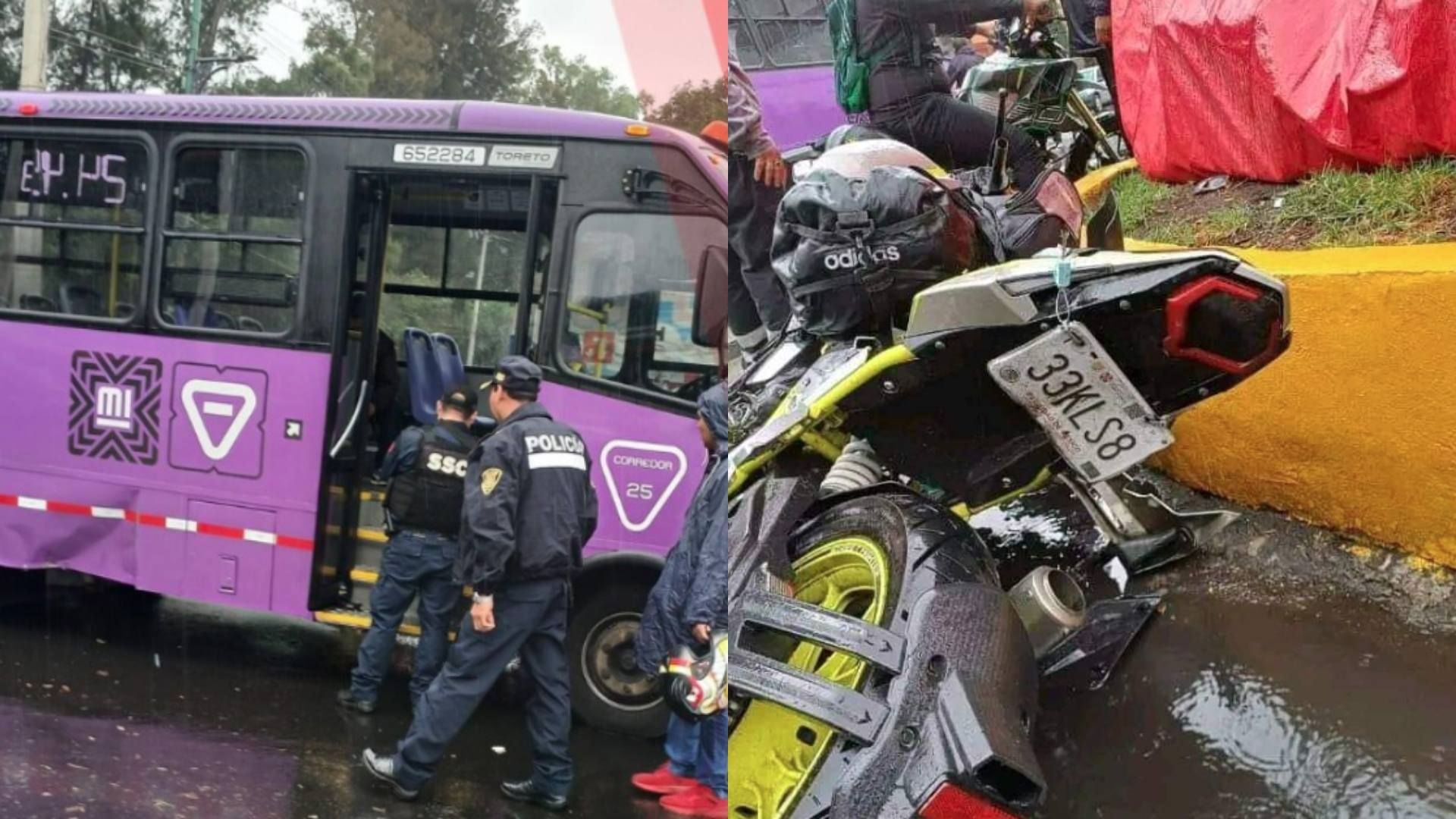 Un joven motociclista que trabaja para una farmacéutica chocó con un camión mientras el suelo estaba resbaloso por lluvias en Xochimilco