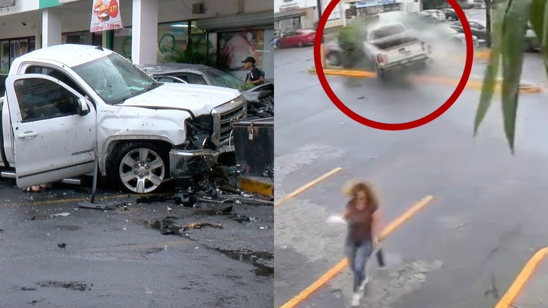 Video: camioneta a exceso de velocidad choca con vehículos en estacionamiento de plaza comercial en Monterrey