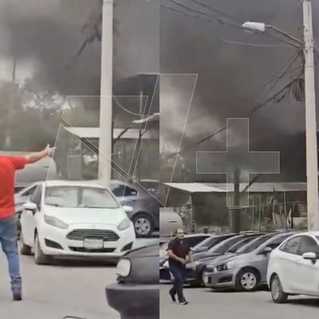 Incendio en lote de autos en Monterrey
