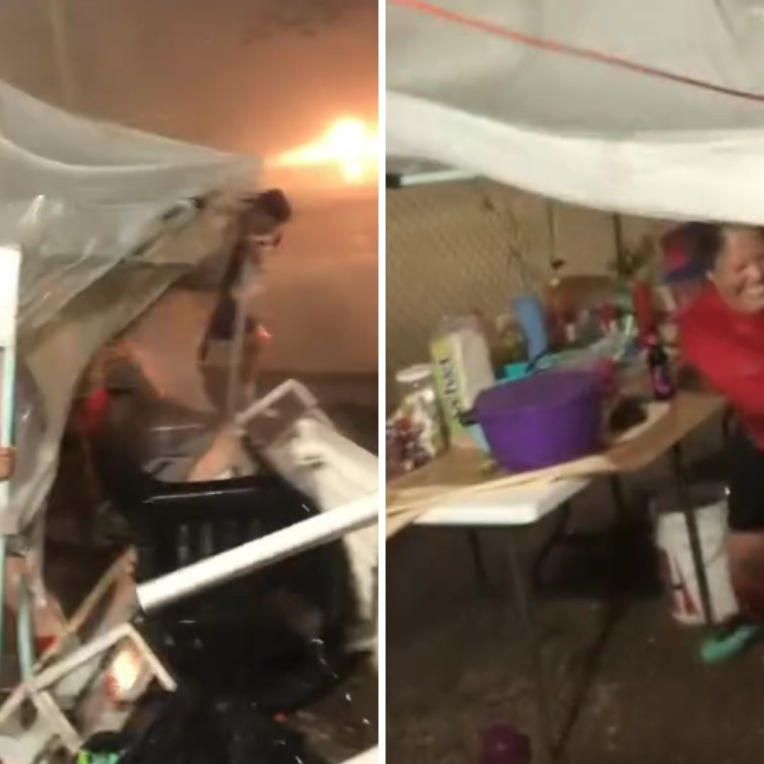 Video: Vendedora de Elotes se Aferra a su Puesto para Que Lluvia No Se Lo Lleve