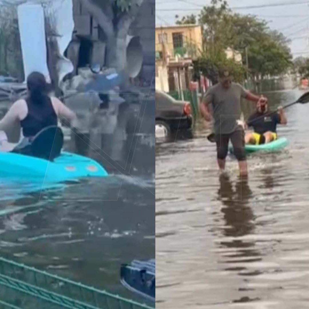 Por Inundaciones Habitantes de Ciudad Madero Realizan Mandados a Bordo de Kayak y Lanchas