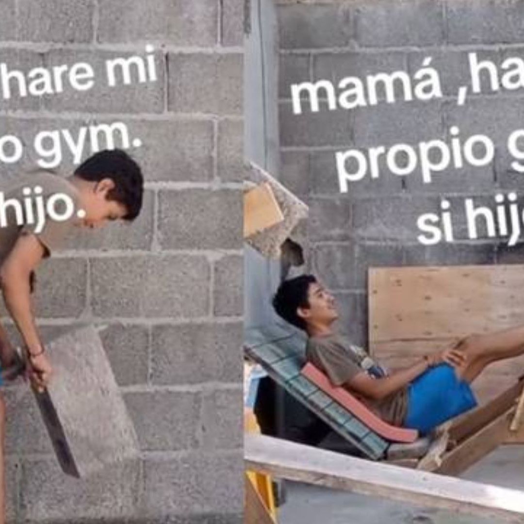 A través de su cuenta de TikTok, la madre del joven publicó los aparatos de gimnasio que su hijo construyó utilizando solo materiales reciclados