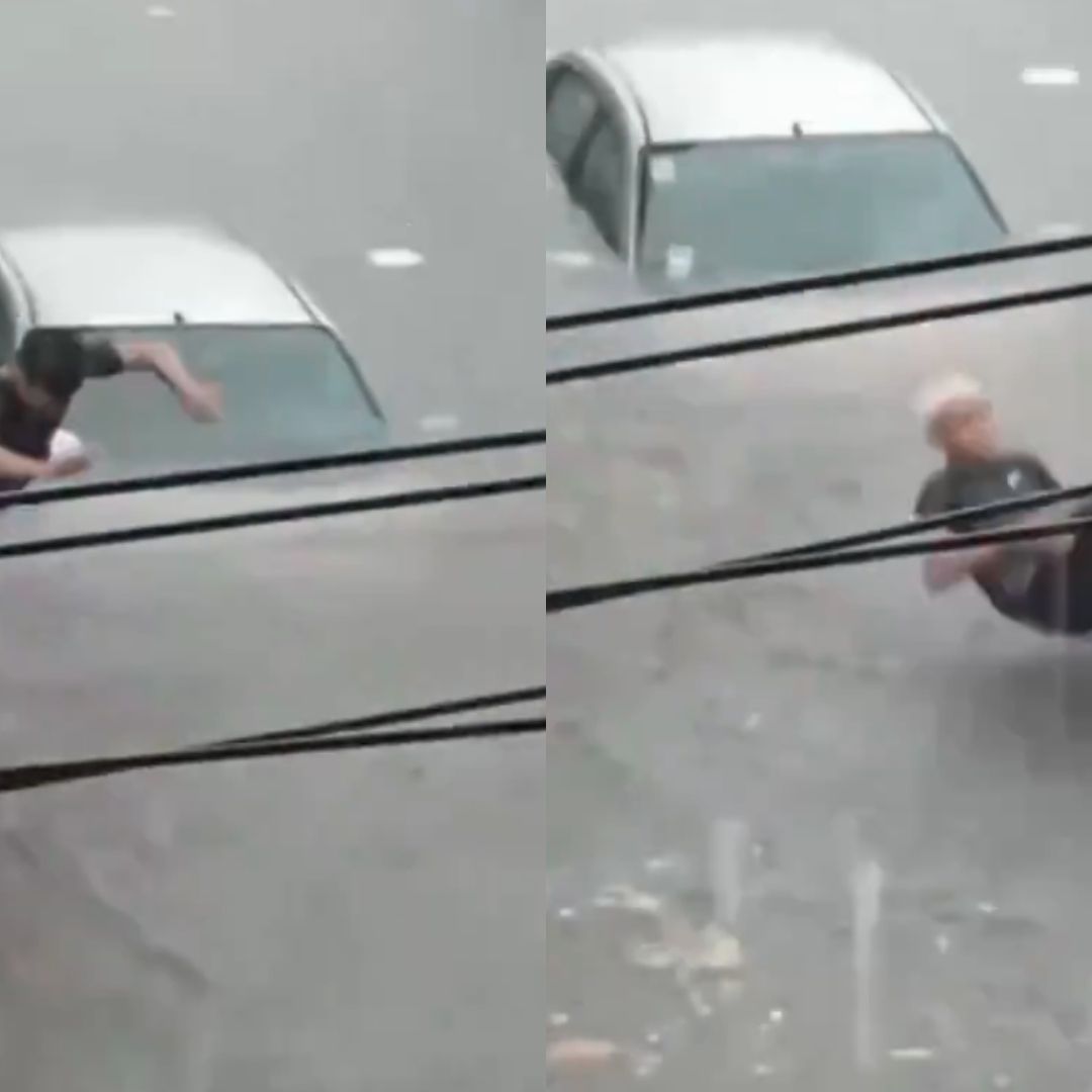 Jóvenes de Veracruz deciden tirarse clavados, al ver las calles inundadas por fuertes lluvias