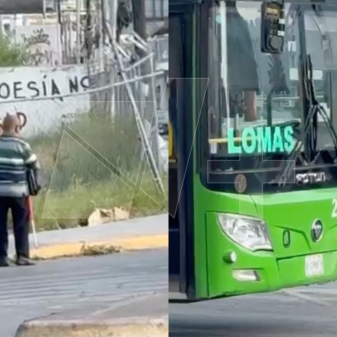 Chofer ayuda a adulto mayor con discapacidad visual en Monterrey