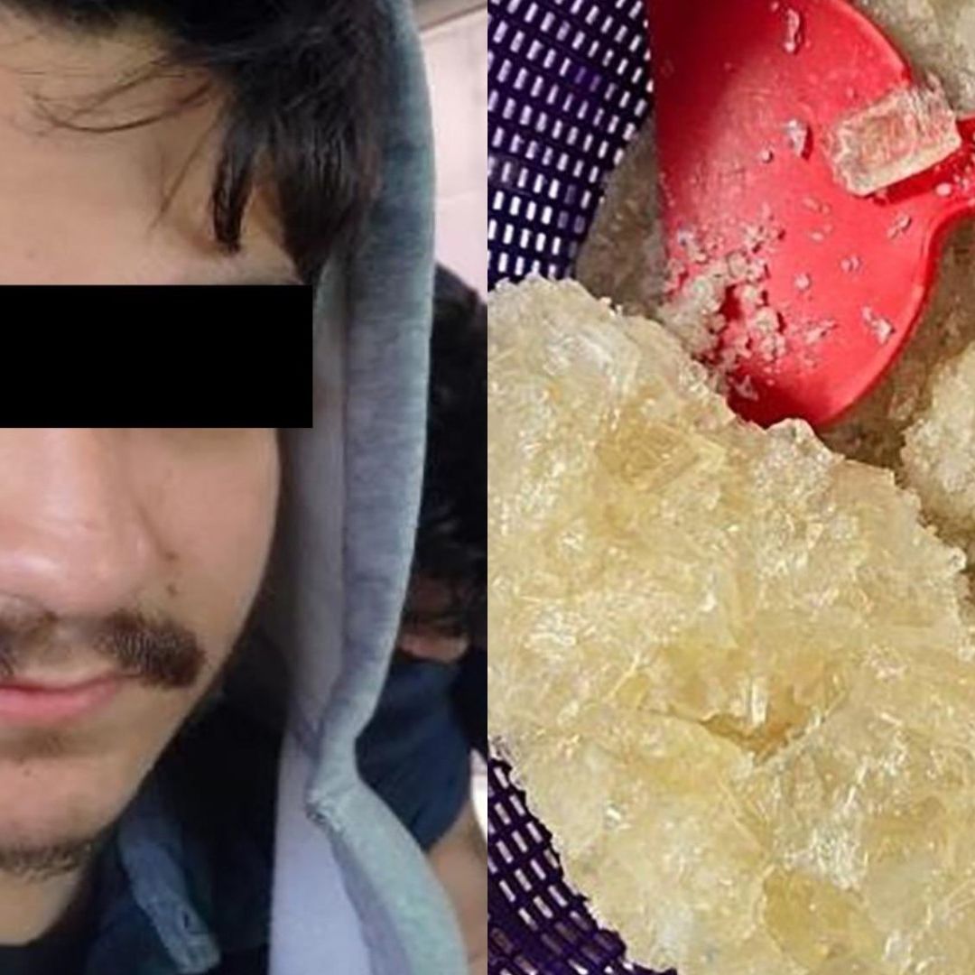 foto de una de las personas detenidas y de parte de la droga decomisada