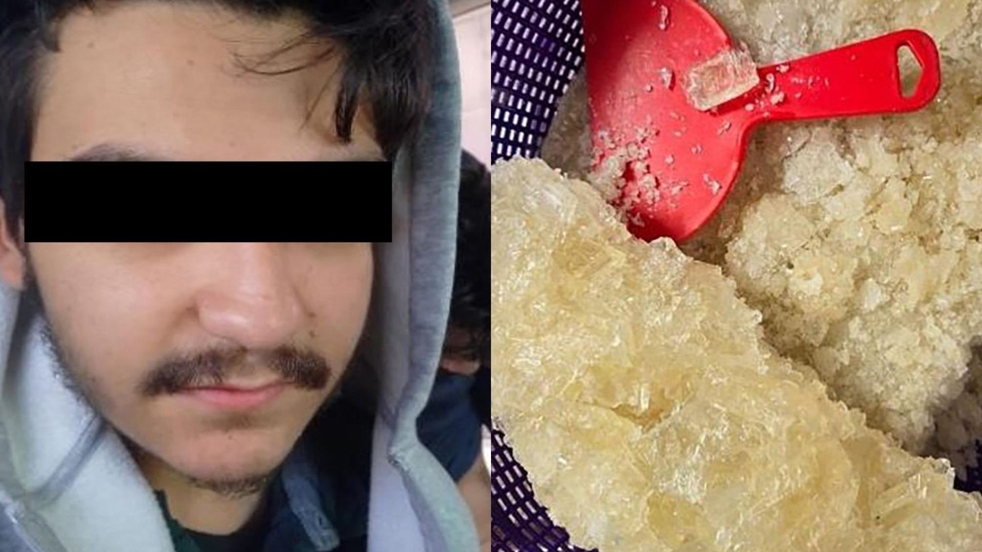 foto de una de las personas detenidas y de parte de la droga decomisada