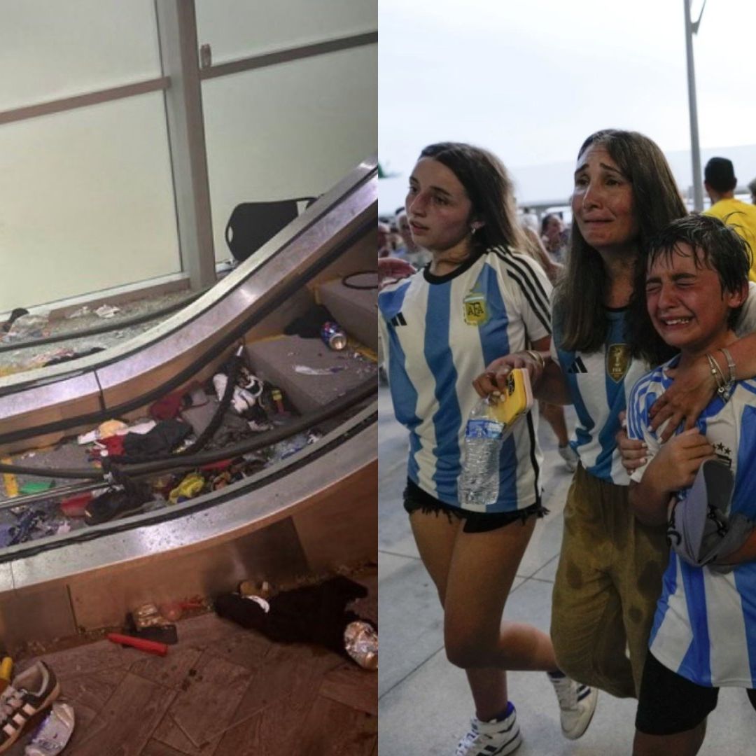 Hinchas tras intentar ingresar a la final de la Copa América entre Argentina y Colombia en Florida