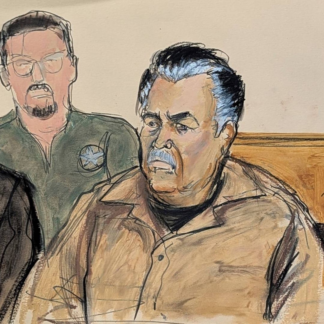 Boceto de la sala del Tribunal donde se ve a Ismael El Mayo Zambada