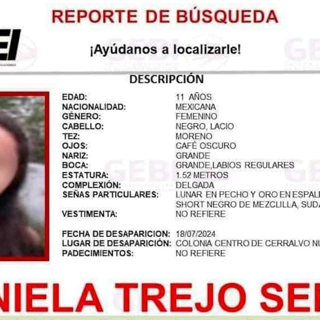 Encuentran Sin Vida a Daniela, Menor Desaparecida en Cerralvo; Detienen a Posible Sospechoso