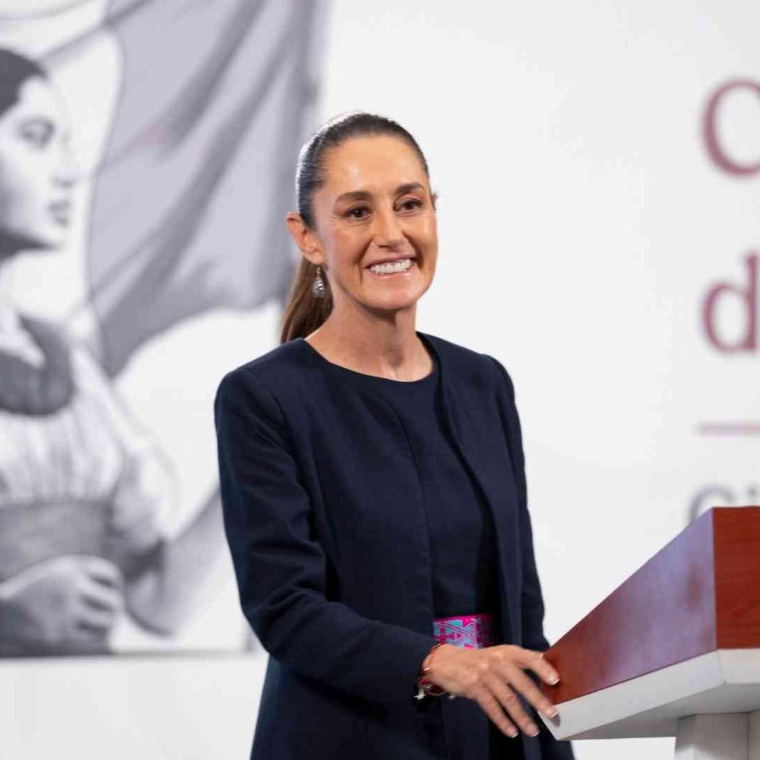 La presidenta Claudia Sheinbaum durante conferencia mañanera hoy