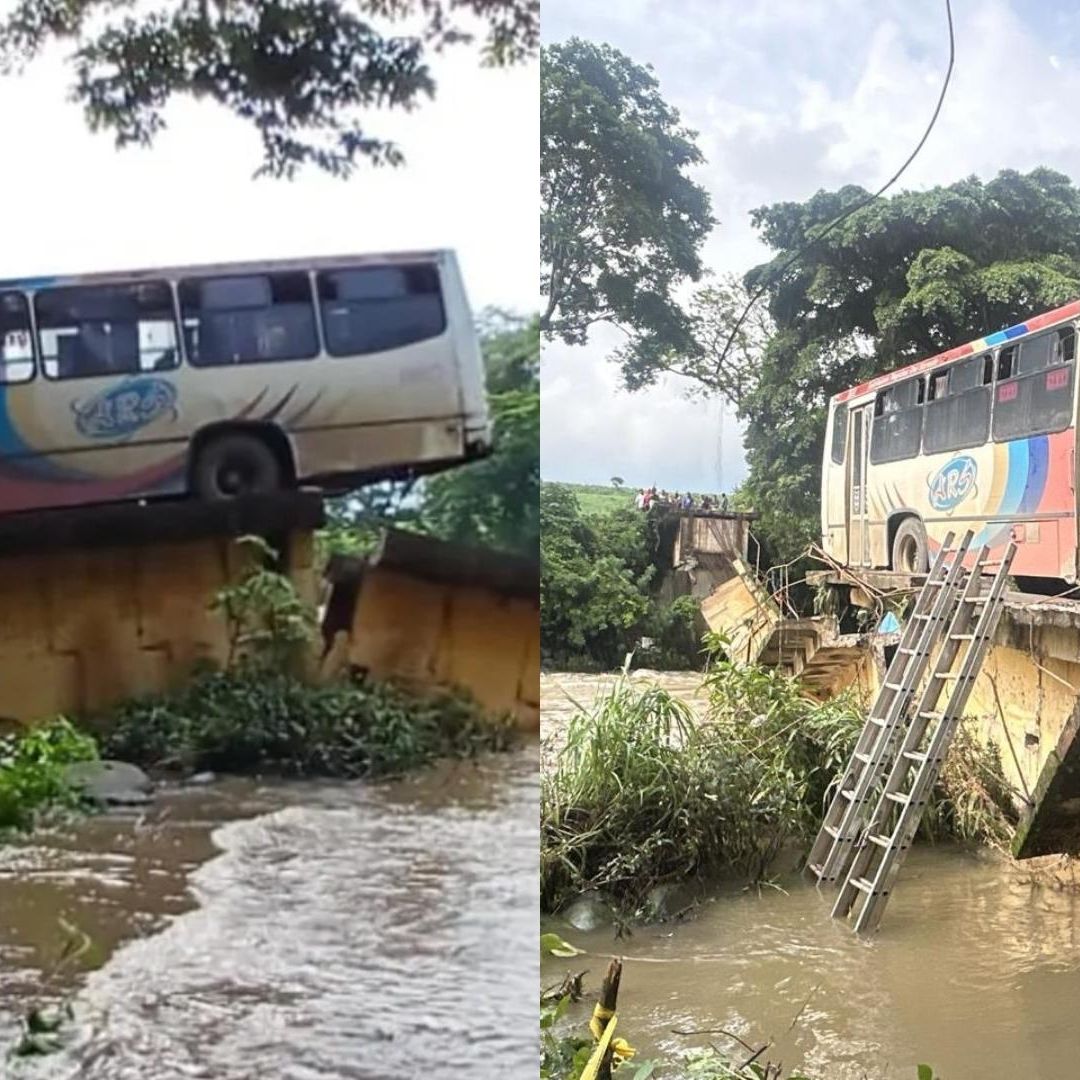 Colapsa puente con autobús de pasaje en Tenejapan