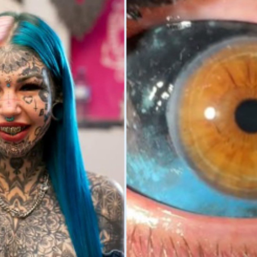 Amber Luke, quien tiene el 90% de su cuerpo cubierto de tatuajes, decidió llevar su arte corporal al siguiente nivel al tatuarse los globos oculares de un azul sólido