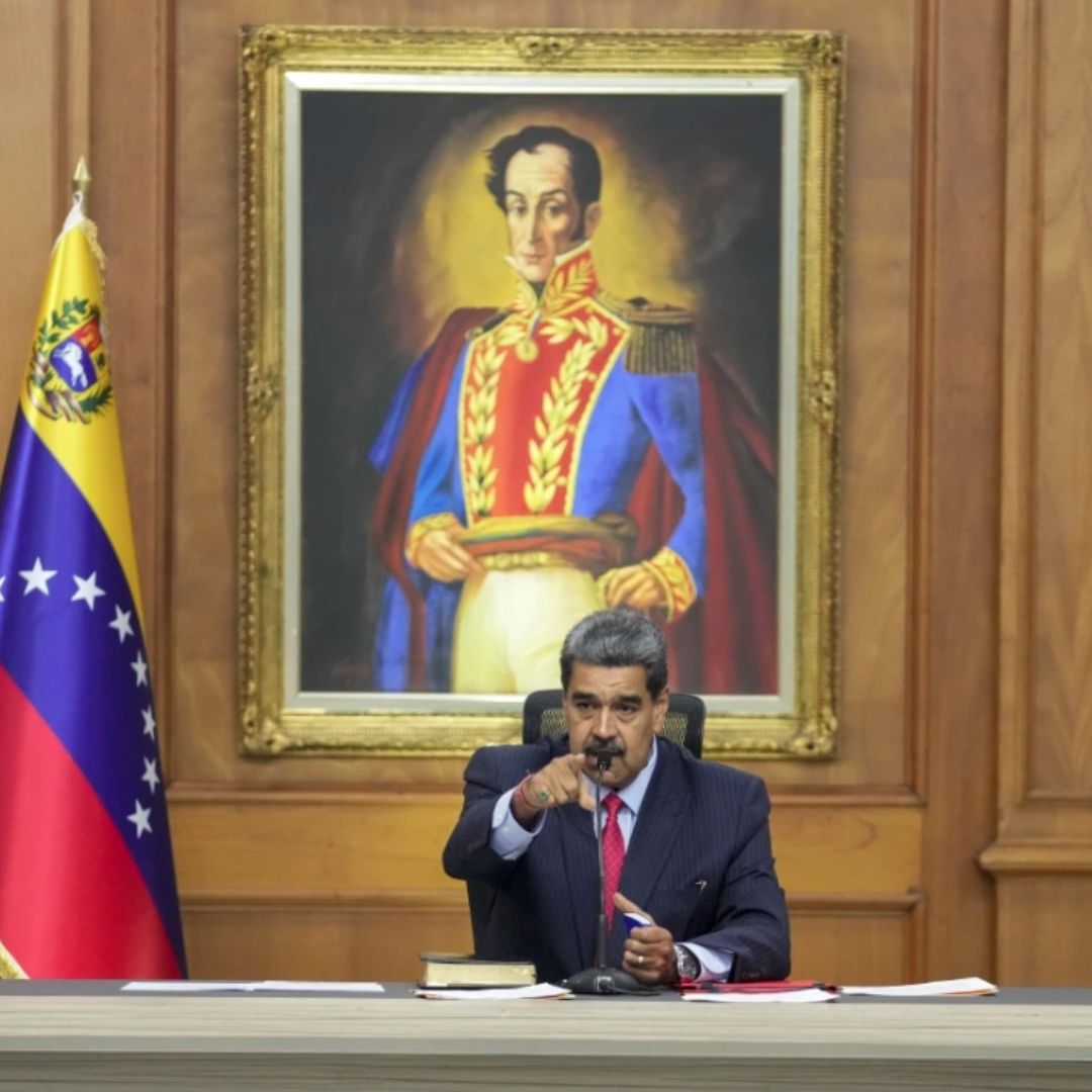 El presidente de Venezuela, Nicolás Maduro, mientras da una conferencia de prensa
