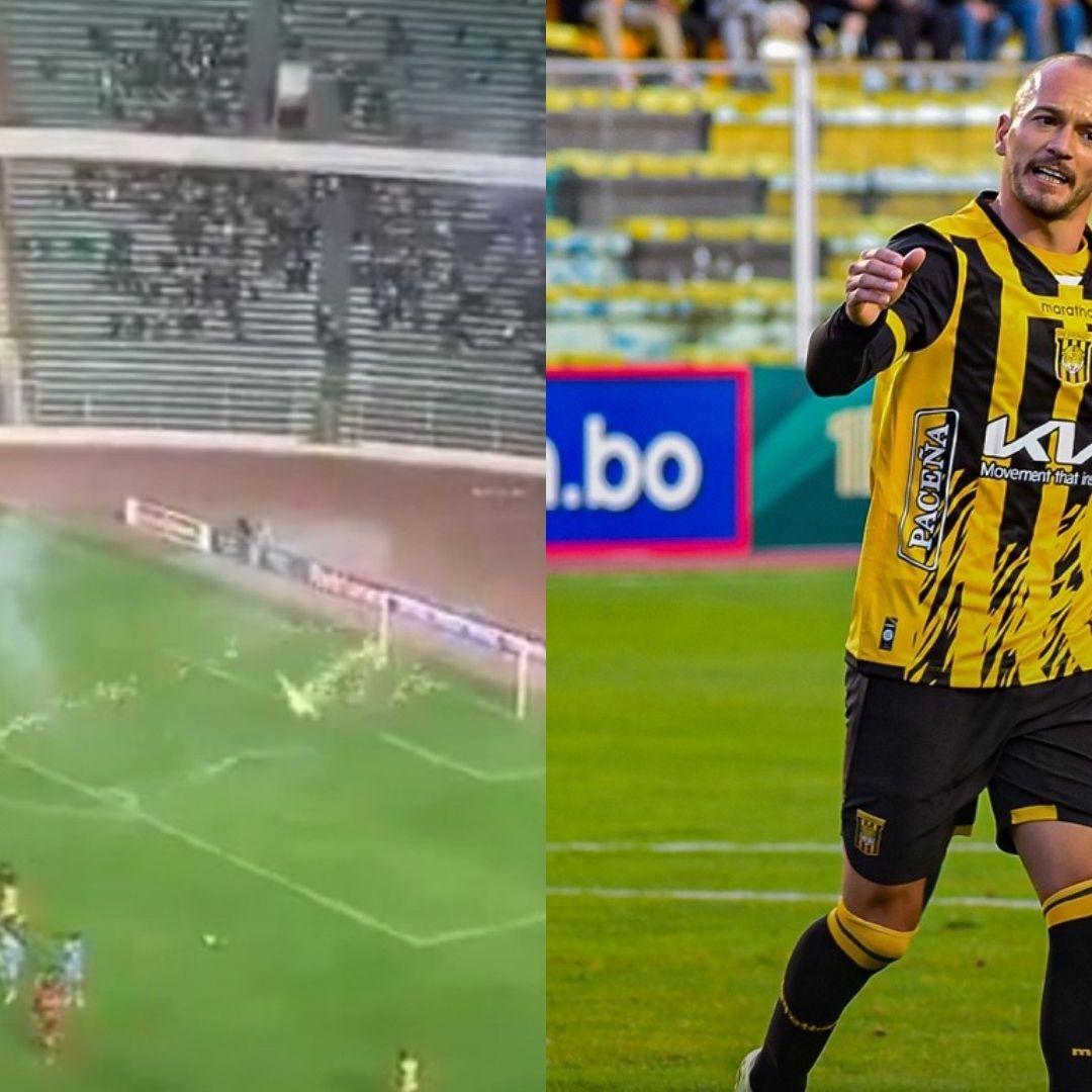 Fanáticos del equupo The Strongest lanzaron bengalas a la cancha , que hirieron al futbolista Juan Godoy.