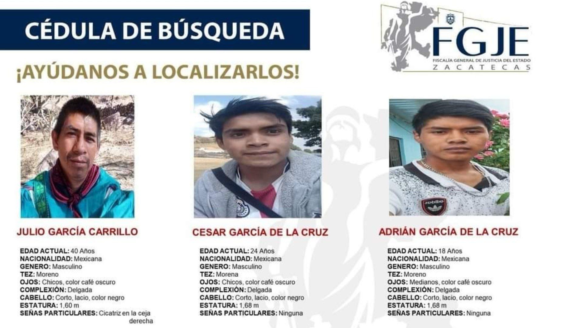 Padre e hijos desaparecidos en Zacatecas y originarios de Jalisco