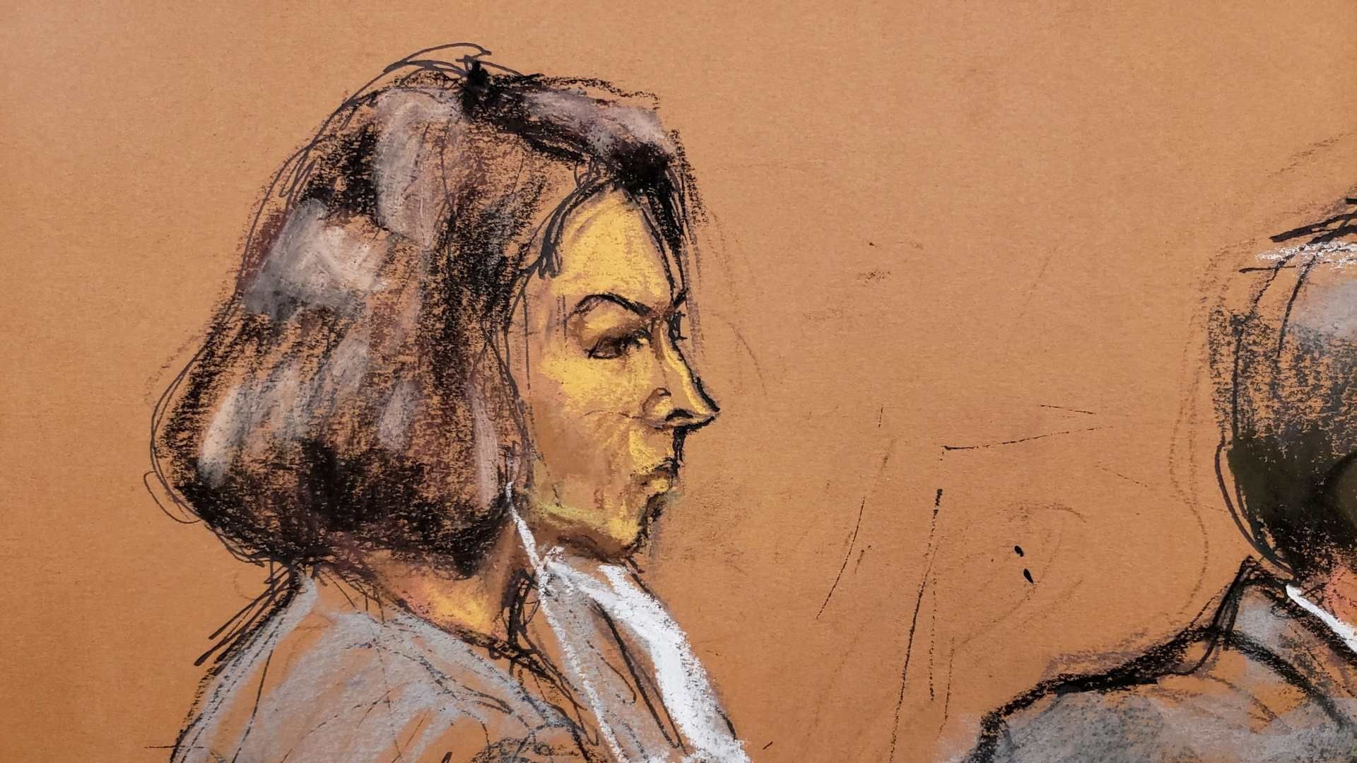 Boceto judicial que muestra a Ghislaine Maxwell sentada en la mesa de la defensa