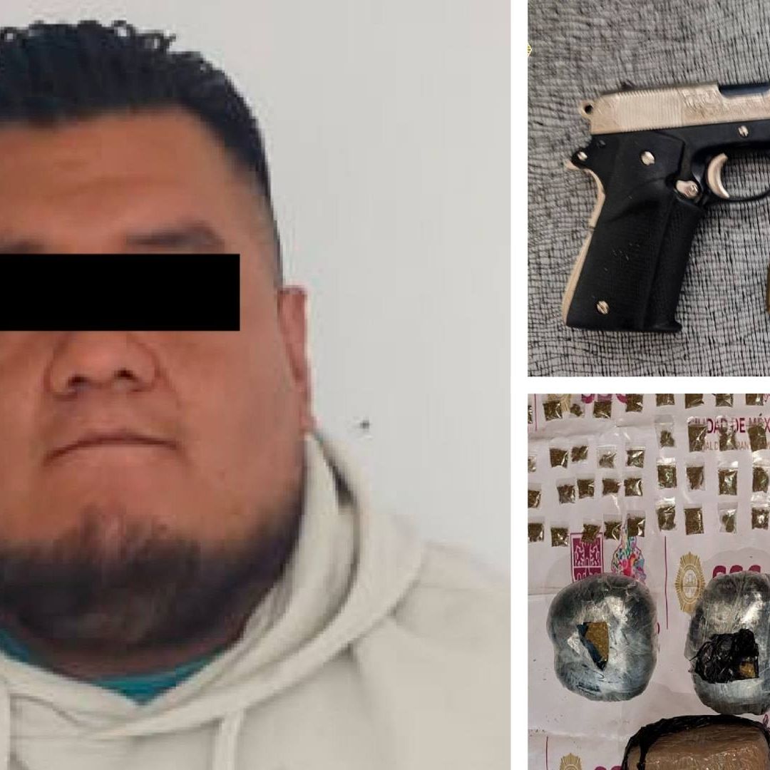‘El Chaparro’, sujeto detenido en CDMX, y arma y droga decomisadas
