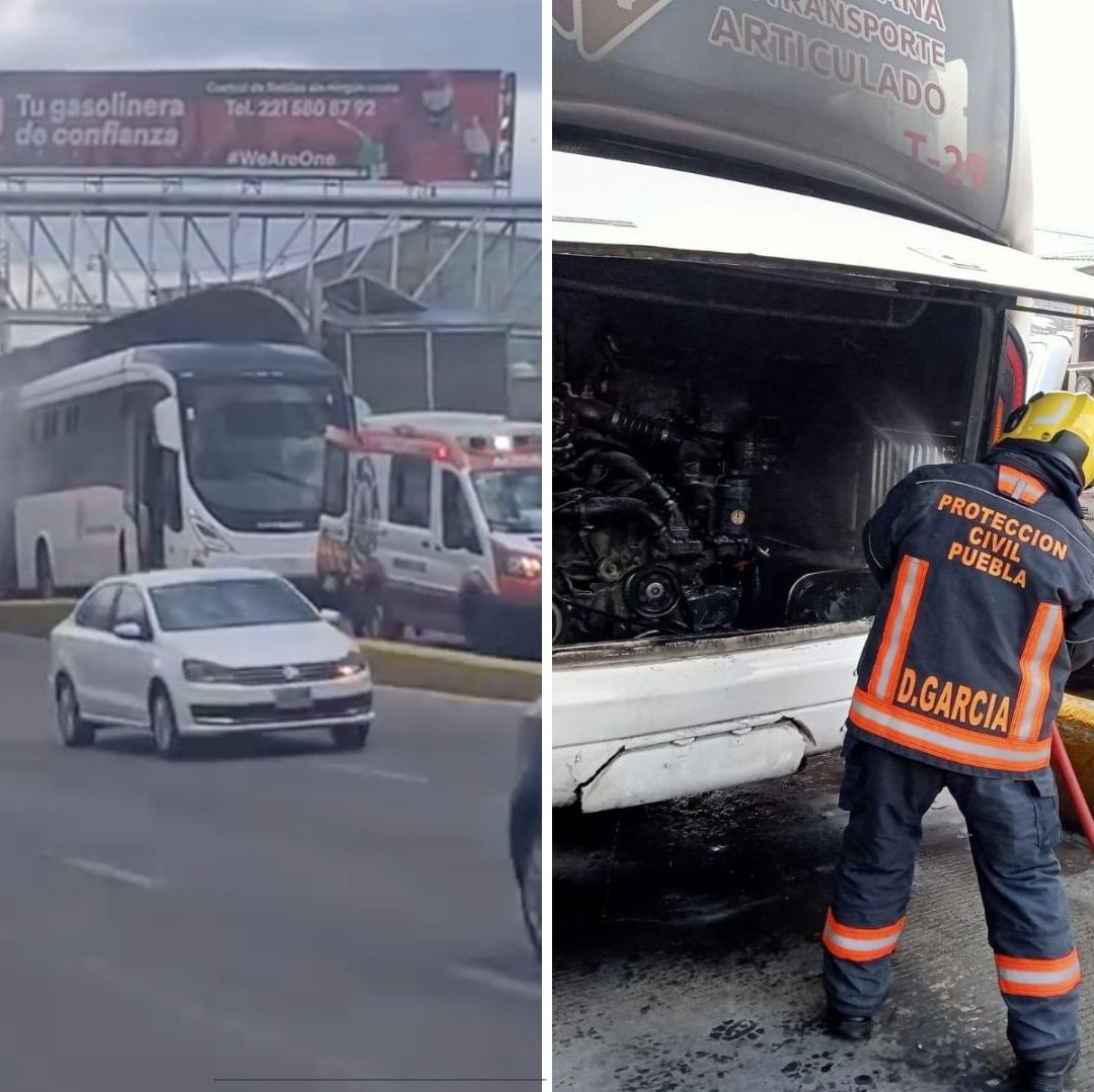 Incendio de Unidad de RUTA Puebla en Paradero Matamoros del Bulevar Atlixco
