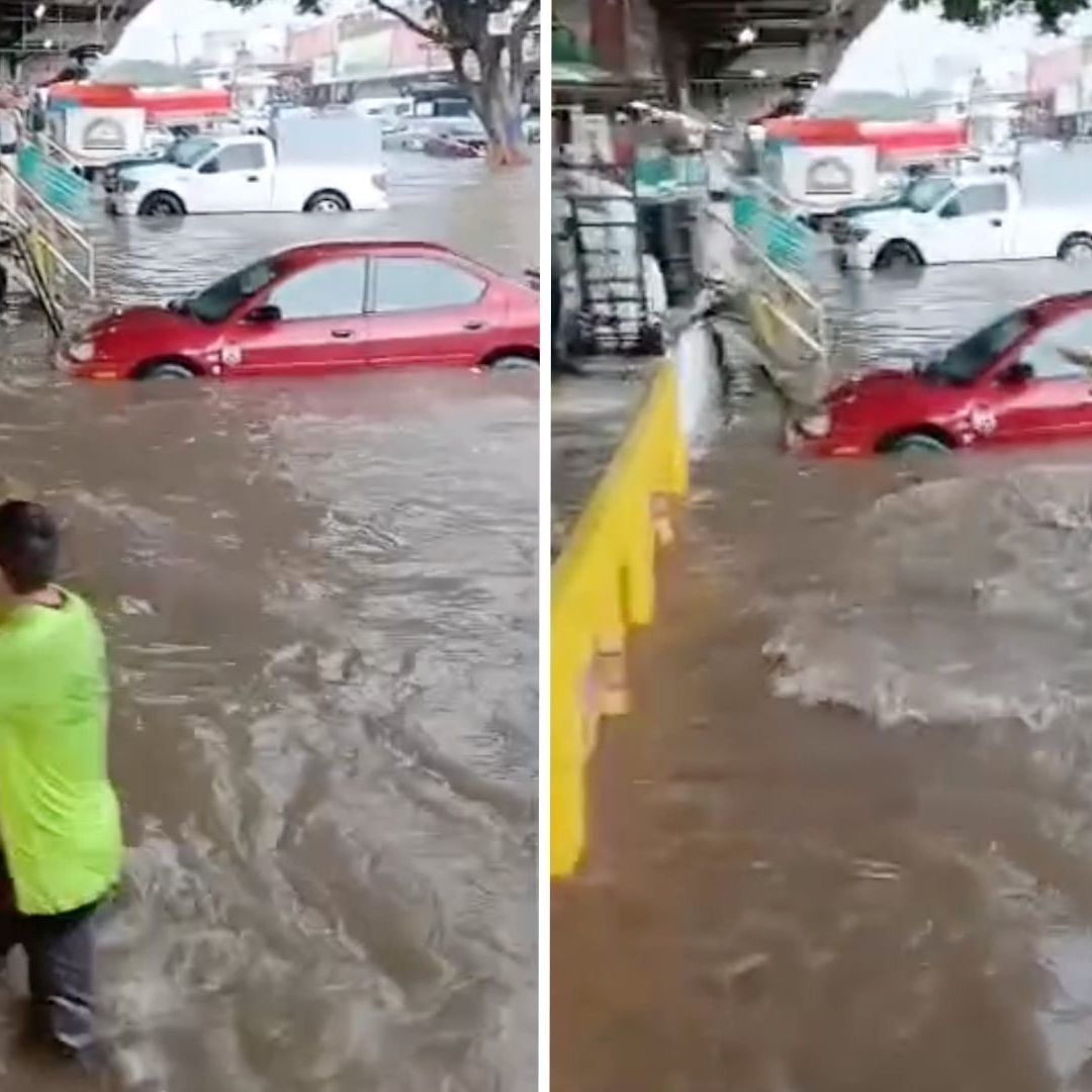 Comerciantes del Mercado de Abastos Improvisan Clavados Durante Inundaciones en Guadalajara