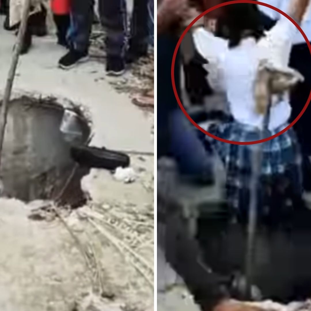 Video: Alumna de Secundaria Cae a Coladera Cuando Iba a su Escuela