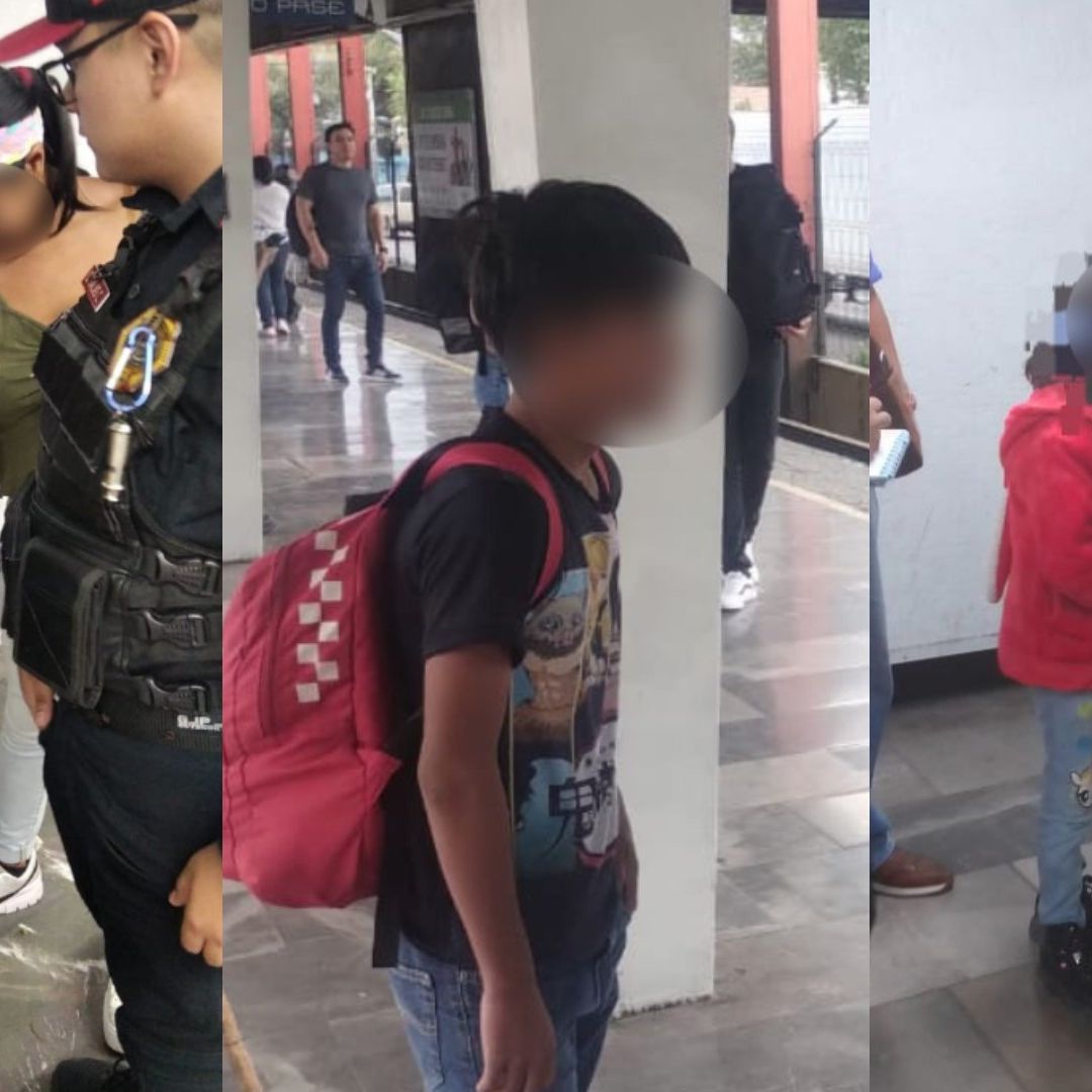 Elementos de la Policía Bancaria Industrial ayudaron a tres menores de edad a reencontrarse con sus familiares en el Metro de la CDMX. Foto: X @SSC_CDMX