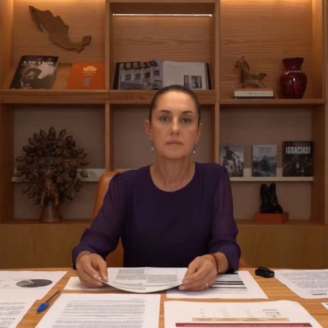 Claudia Sheimbaum durante un mensaje grabado sobre la asignación de diputados y senadores a Morena y sus aliados