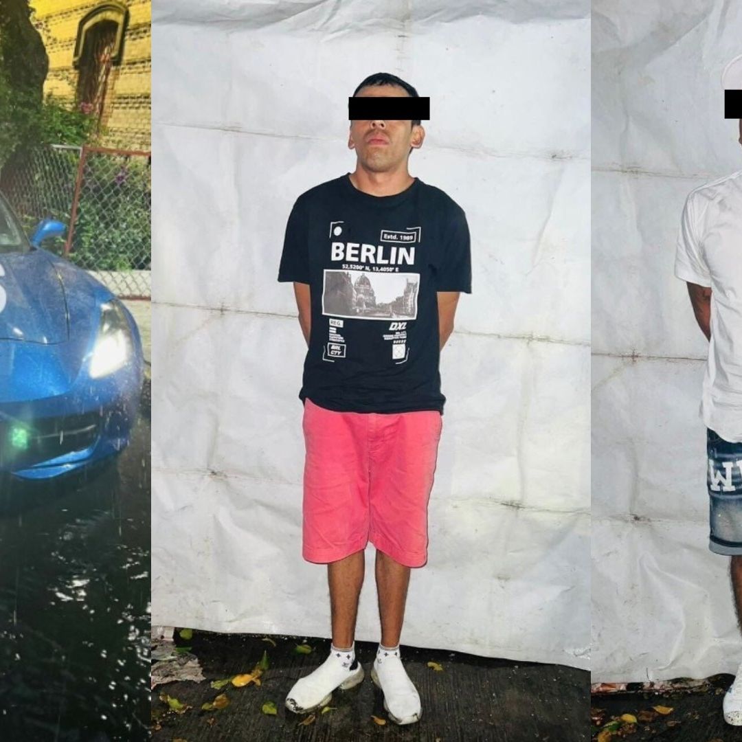 Detención con droga de dos hombres en un Corvette en calles de la alcaldía Tláhuac, CDMX
