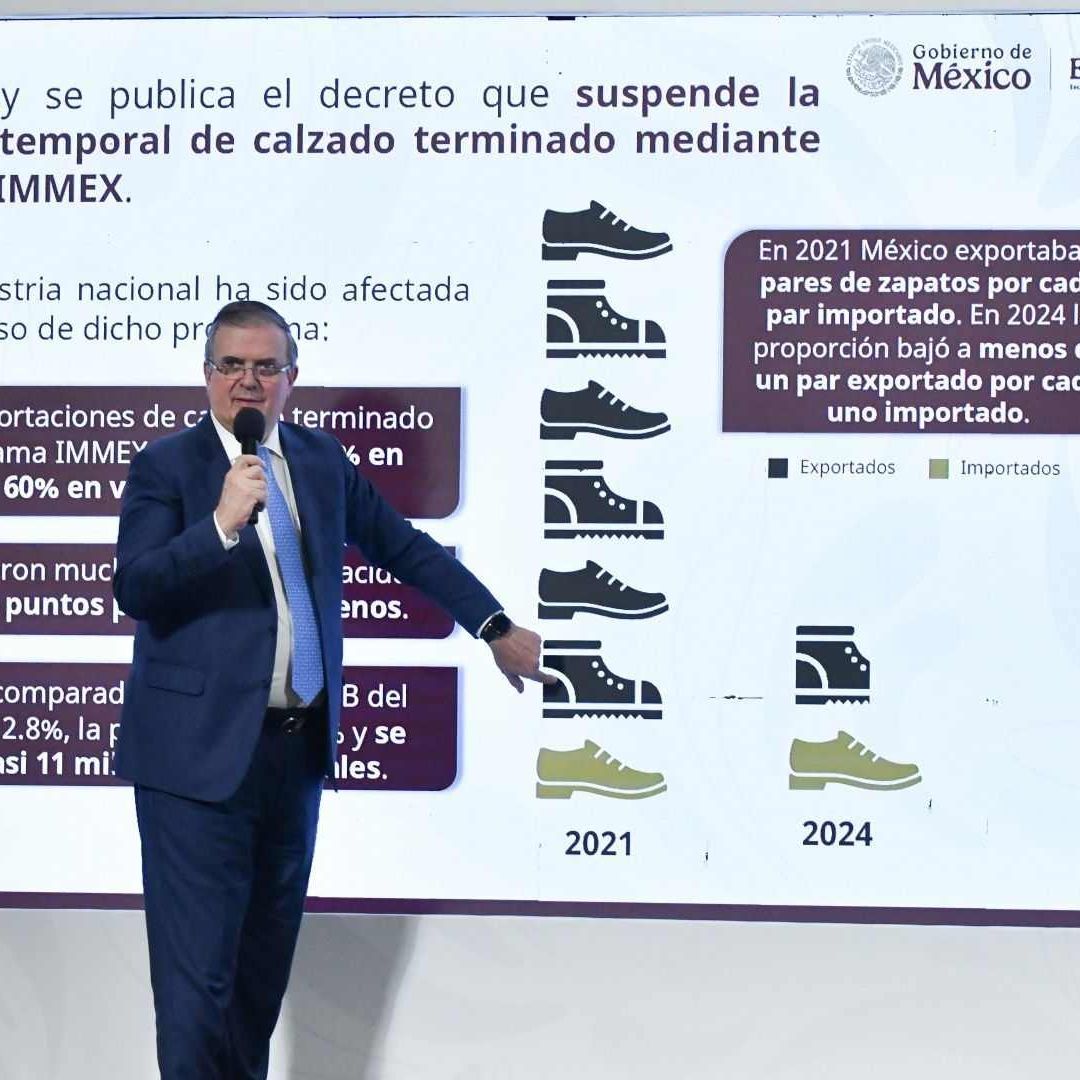 Marcelo Ebrard, secretario de Economía, durante la conferencia matutina de hoy, 28 de agosto de 2025.