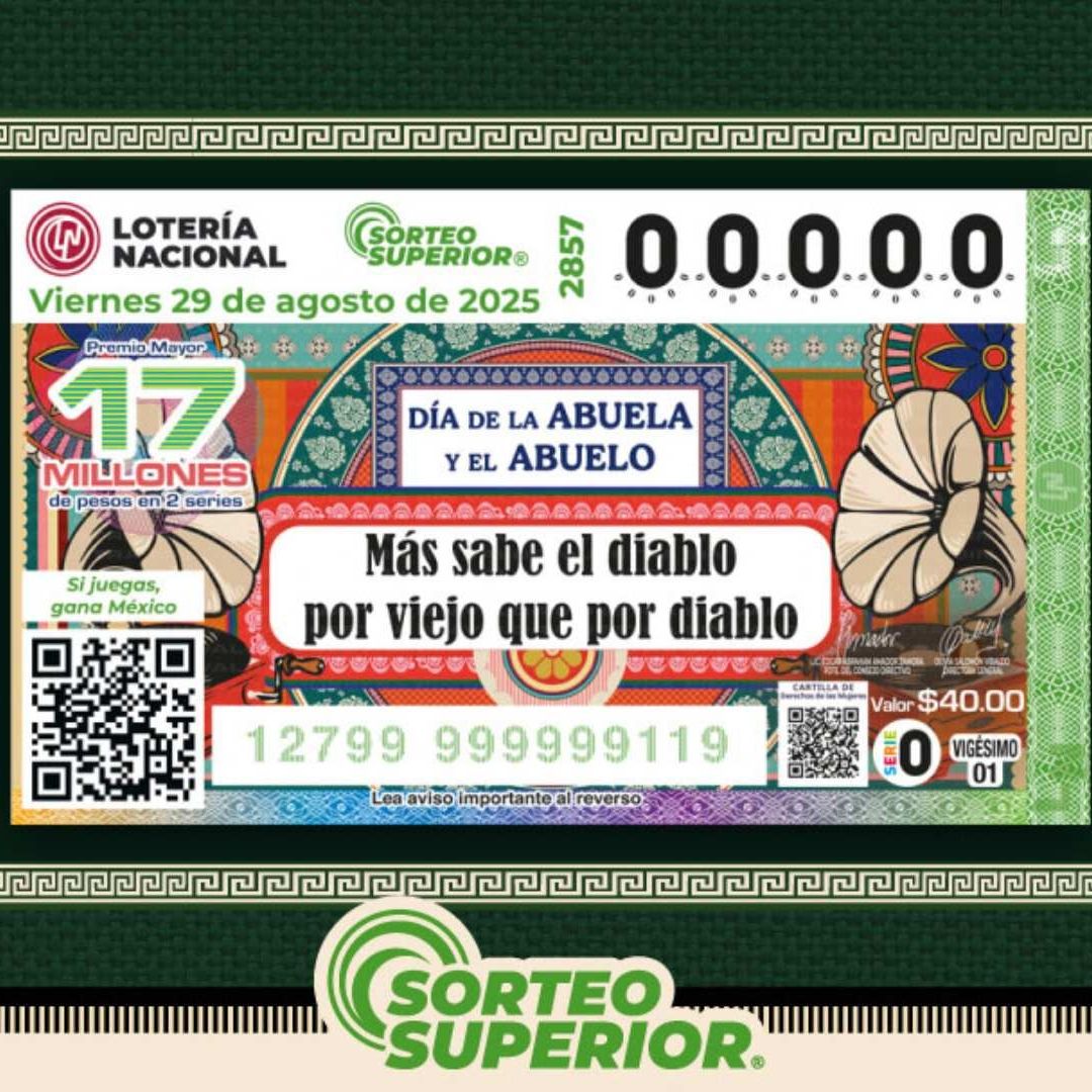 Boleto de la Lotería Nacional celebre Día del Abuelo