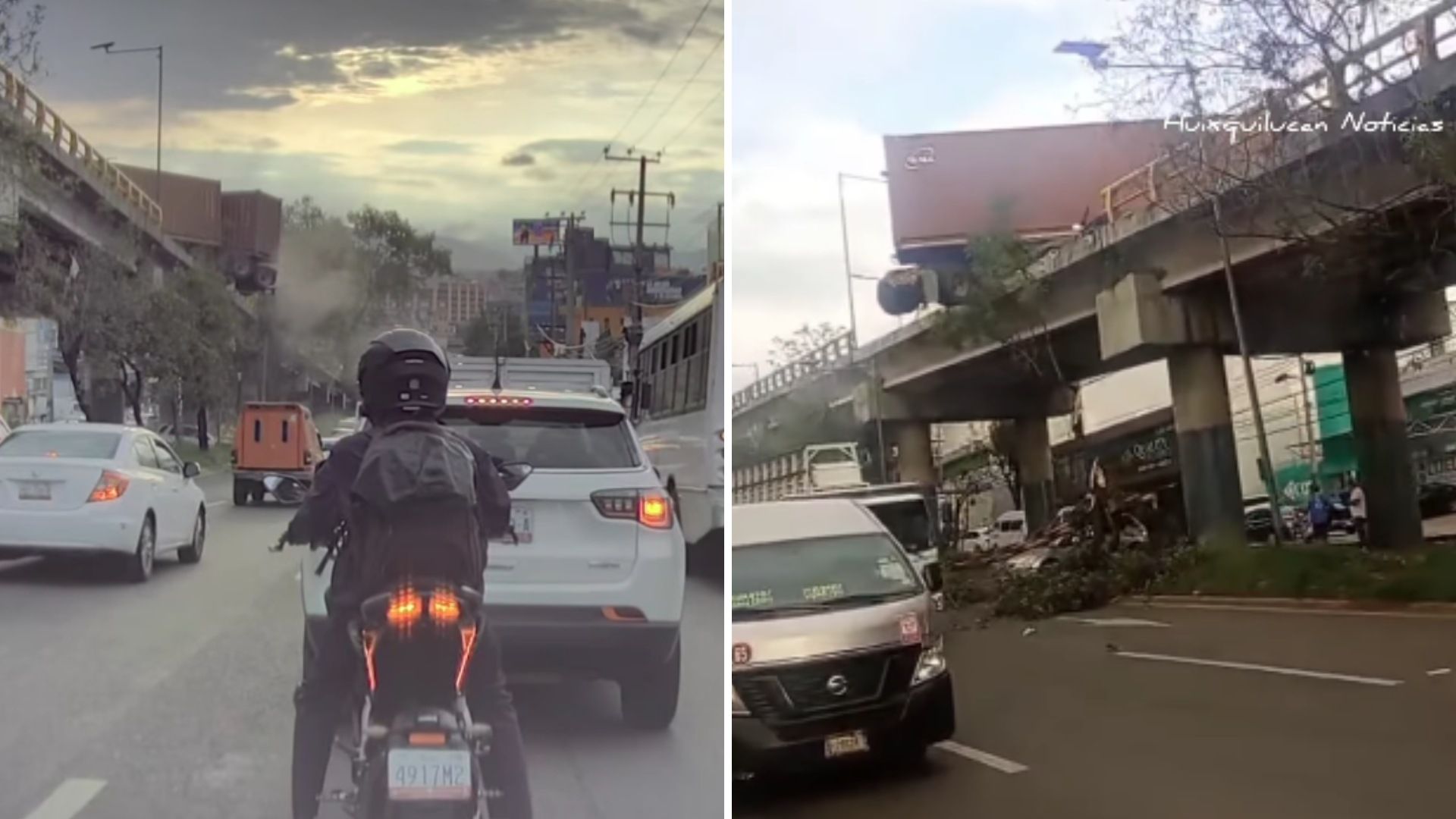 Tráiler de Doble Remolque Queda Colgando de Puente en Naucalpan, Edomex, ¿Qué Pasó?