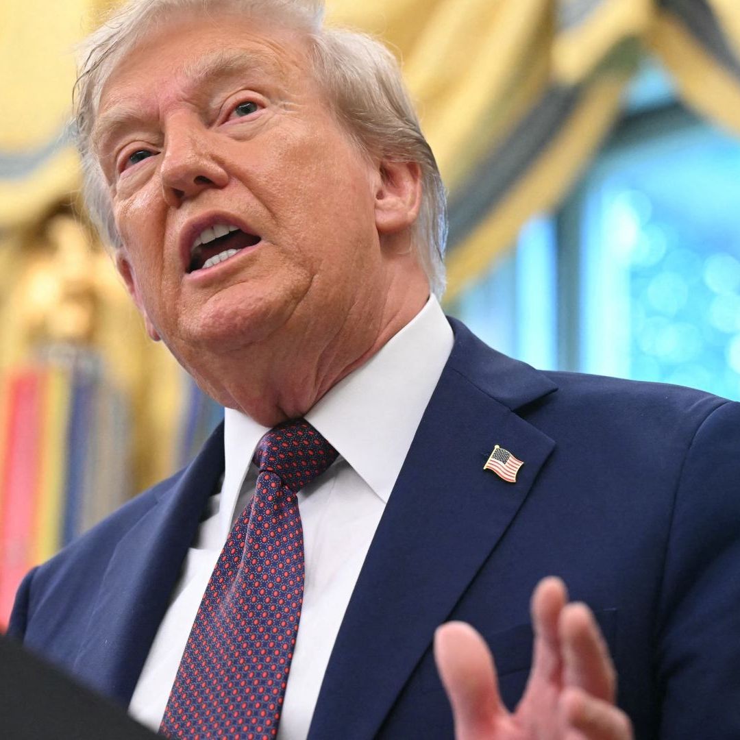 Donald Trump durante anuncio en la Oficina Oval de la Casa Blanca el 2 de septiembre de 2025. Foto: AFP