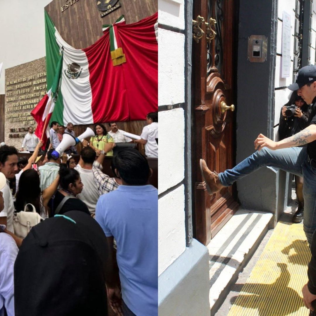 Manifestantes toman tribuna del Congreso de Yucatán y dan 'portazo' en Puebla