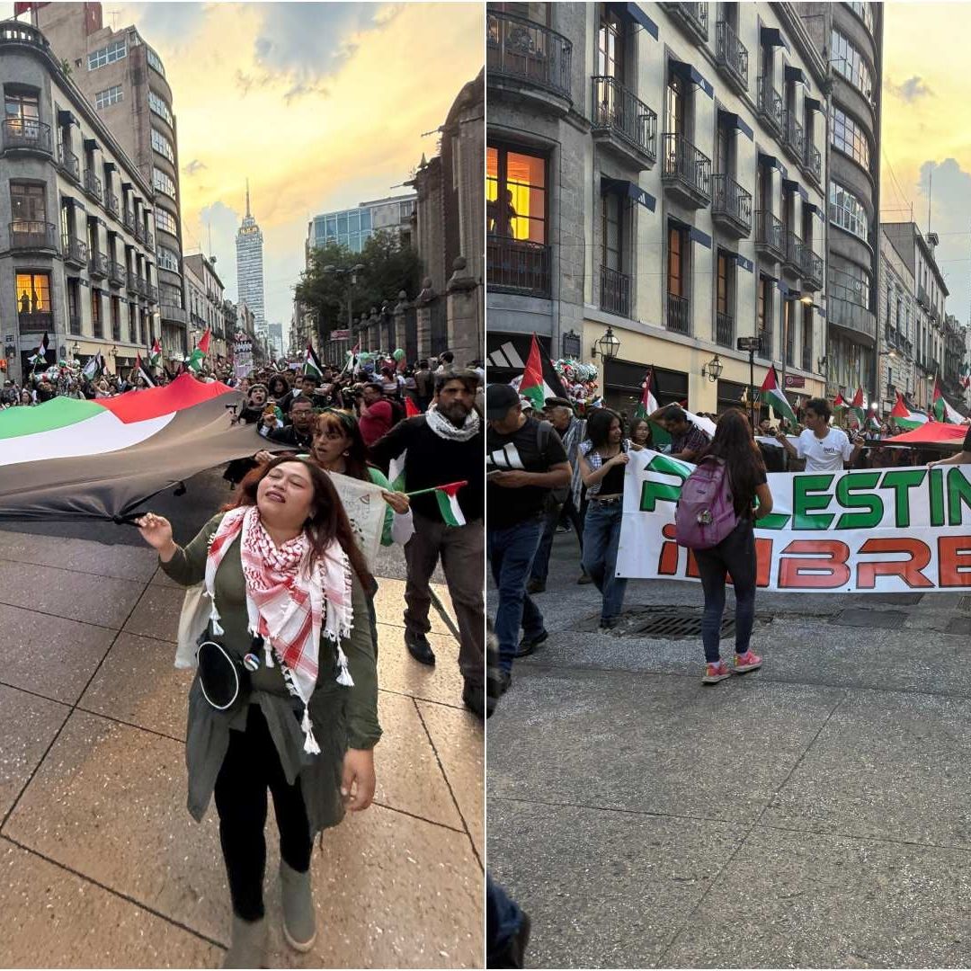 Manifestantes marcha en favor de Palestina en CDMX.