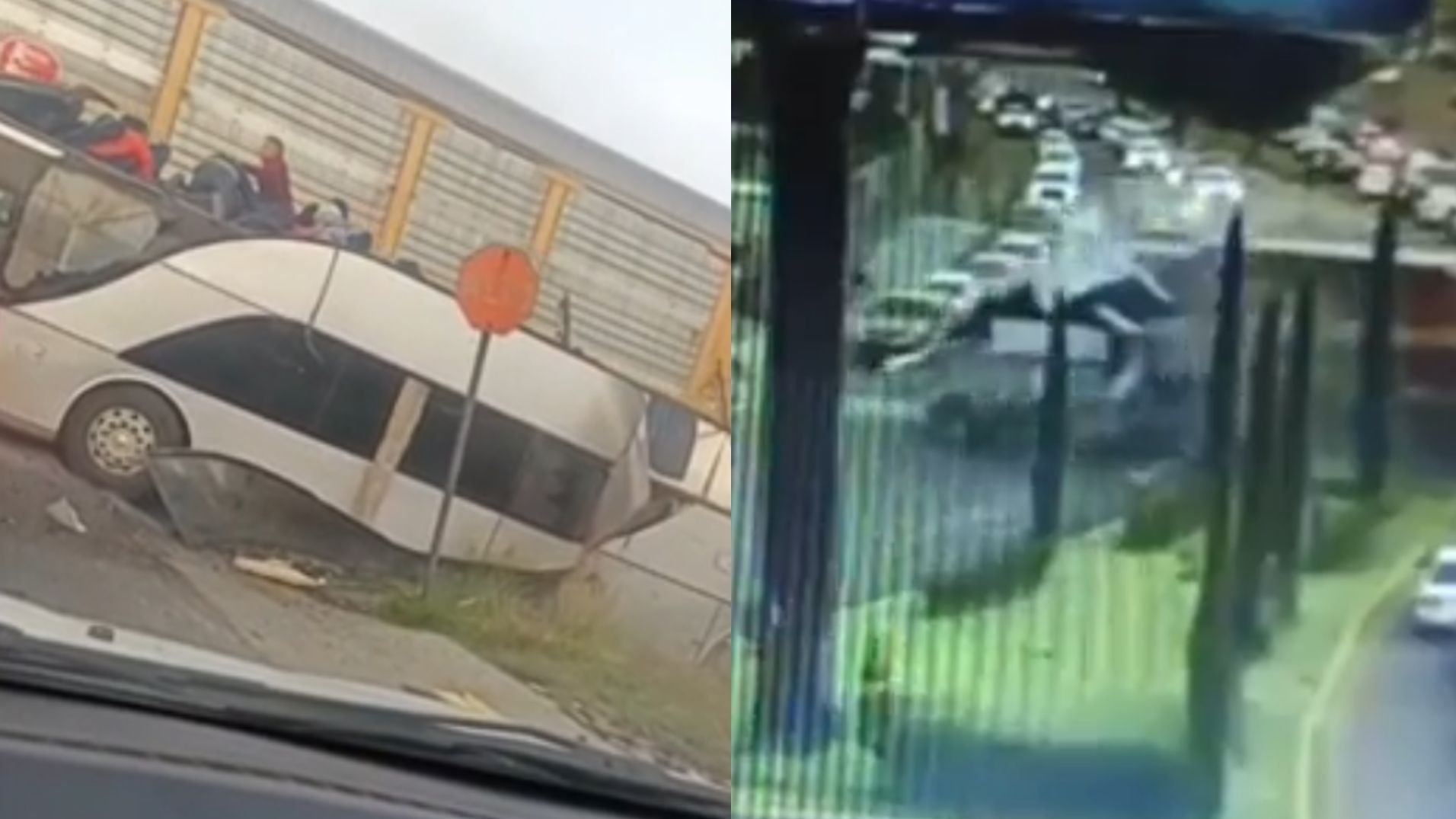 Un transporte público y un tren. Se muestra el choque entre ambos.