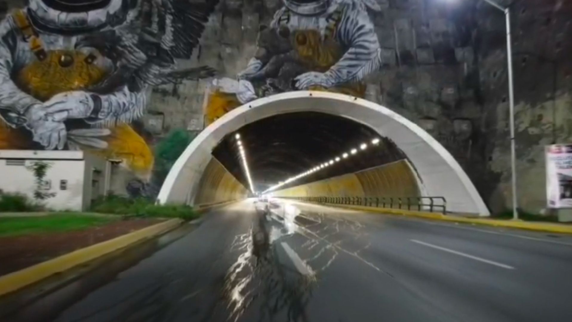 Hay una parte colapsada que ya tiene tiempo dañada, además de grietas en varios puntos del túnel