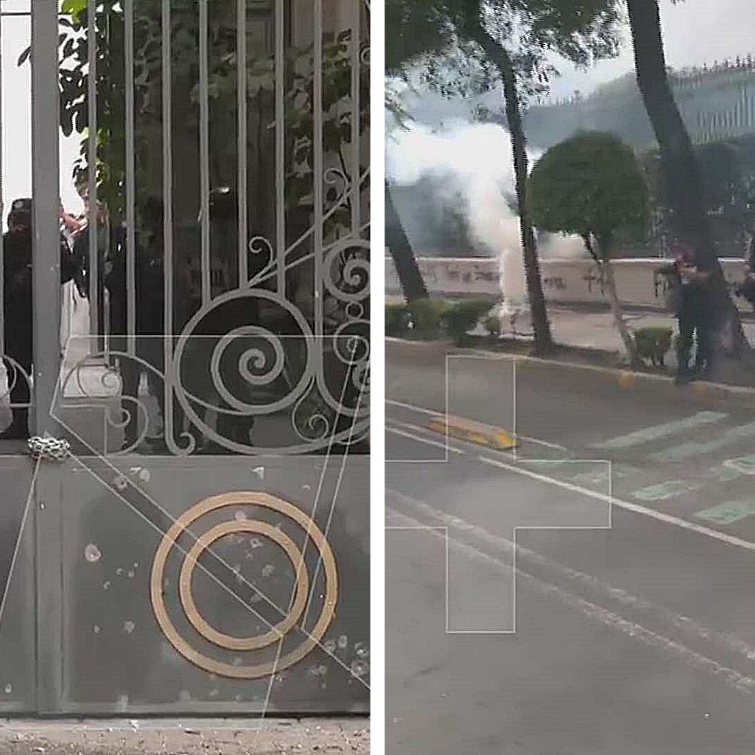 Normalistas lanzan petardos a instalaciones de Segob en Bucareli, CDMX