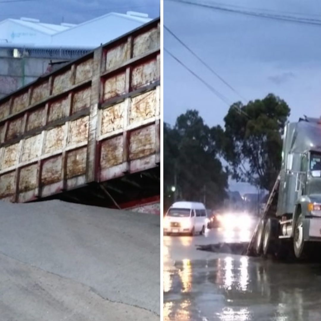 Cae Caja de Tráiler en Socavón de Parque Industrial Chachapa. Foto: Luis Hernández | N+