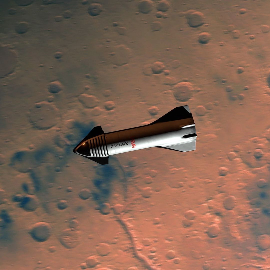Ilustración artística de una misión de SpaceX en Marte