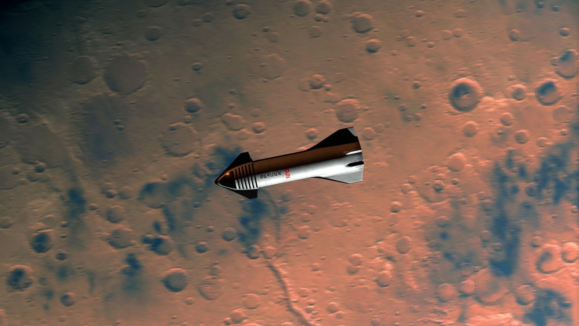 Ilustración artística de una misión de SpaceX en Marte