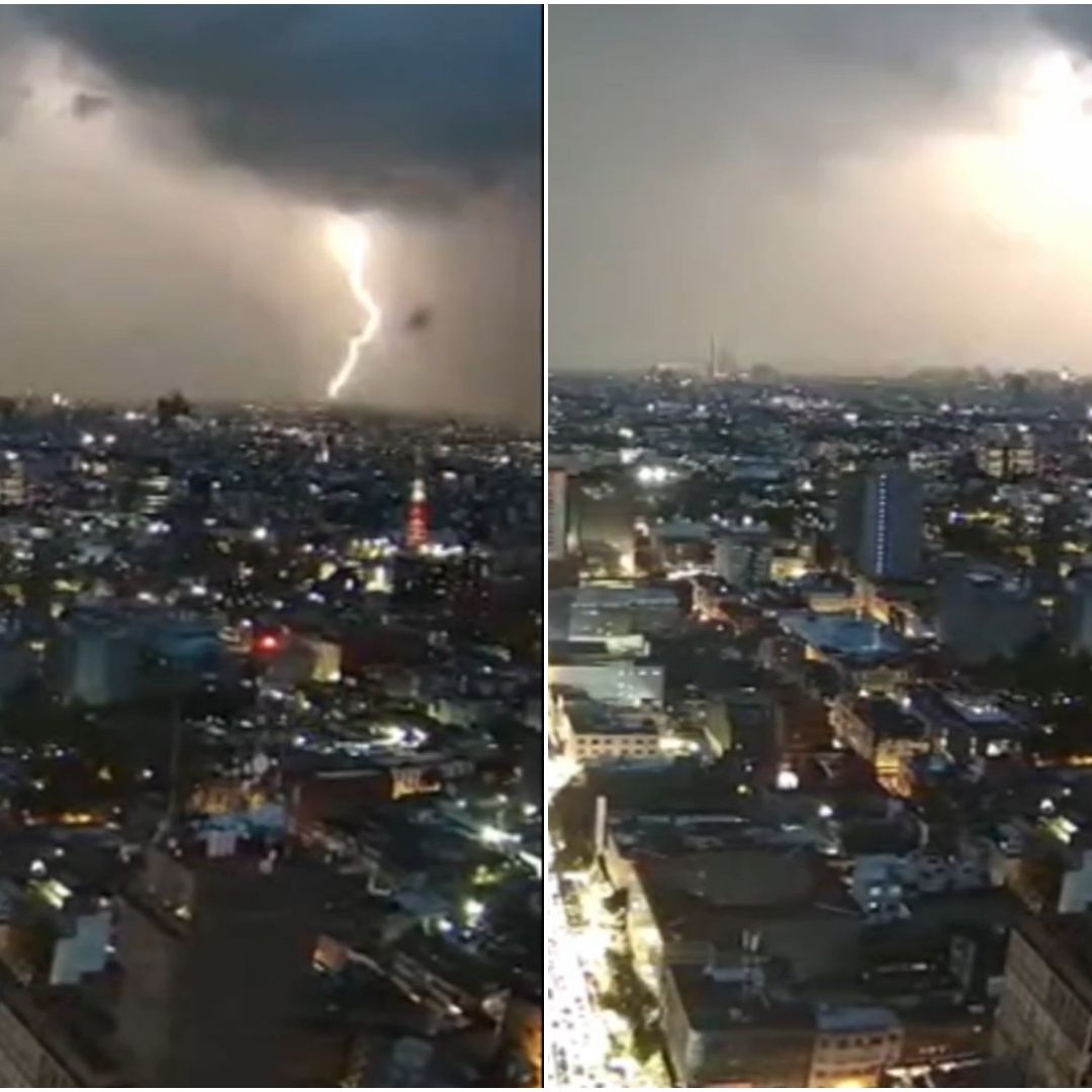 Caen rayos en CDMX hoy 14 de septiembre 2025 así se vieron desde la Torre Latino por lluvias video